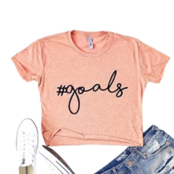 Hashtag Goals Baby Tee - Light Pink Crop Top Short Sleeve SZ SMALL - LARGE NWT! - Picture 1 of 11